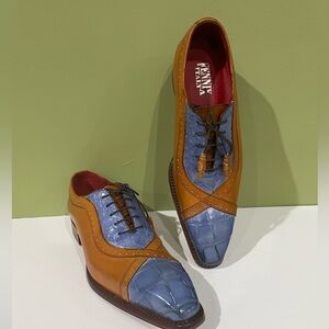 Fennix Italy shoes leather calf/alligator cognac/blue cap toe